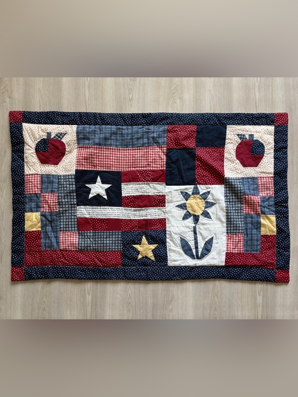 Vintage 90s Americana Patriotic Quilt Patchwork Pillow Sham